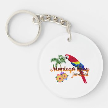 Montego Bay Jamaica Tropical Parrot Keychain by BailOutIsland at Zazzle