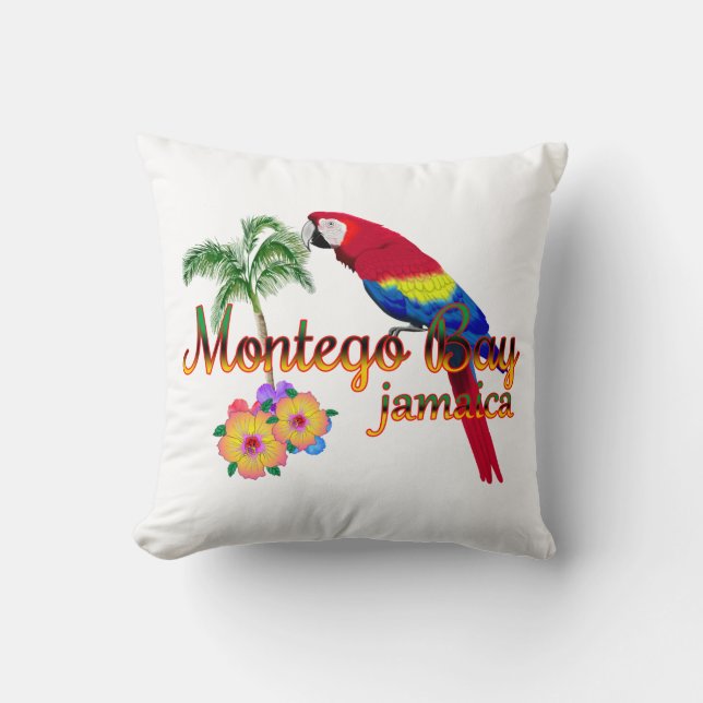 Montego Bay Jamaica Tropical Parrot Throw Pillow (Front)