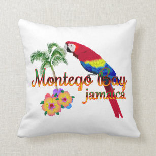 Montego Bay Jamaica Tropical Parrot Throw Pillow