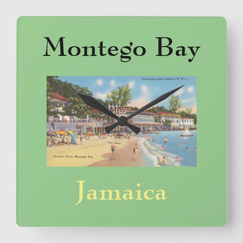 Montego Bay Jamaica Vintage Photo _ Doctors Cave Square Wall Clock