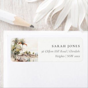 Montego Bay Jamaica Watercolor Landscape Address Label