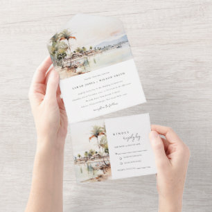 Montego Bay Jamaica Watercolor Landscape Wedding All In One Invitation
