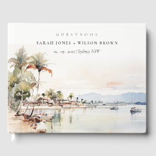 Montego Bay Jamaica Watercolor Landscape Wedding Guest Book