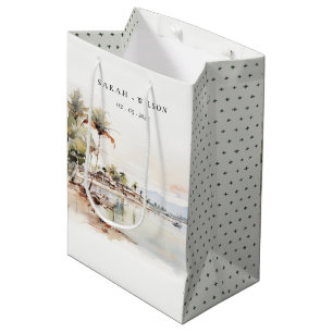 Montego Bay Jamaica Watercolor Landscape Wedding Medium Gift Bag