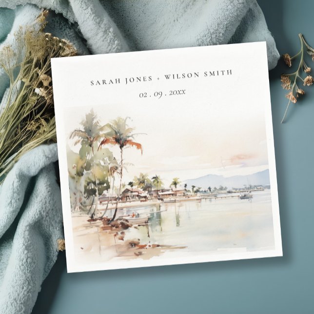 Montego Bay Jamaica Watercolor Landscape Wedding Napkins (Creator Uploaded)