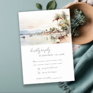 Montego Bay Jamaica Watercolor Landscape Wedding RSVP Card