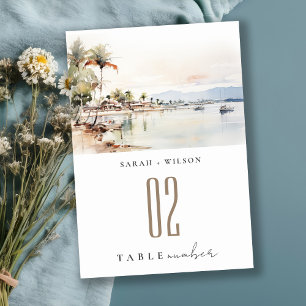 Montego Bay Jamaica Watercolor Landscape Wedding Table Number