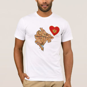Montenegro Flag Heart and Map T-Shirt