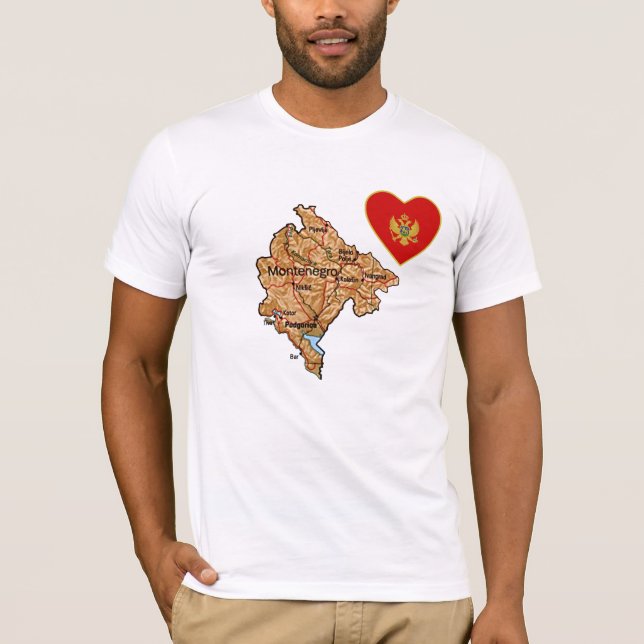 Montenegro Flag Heart and Map T-Shirt (Front)