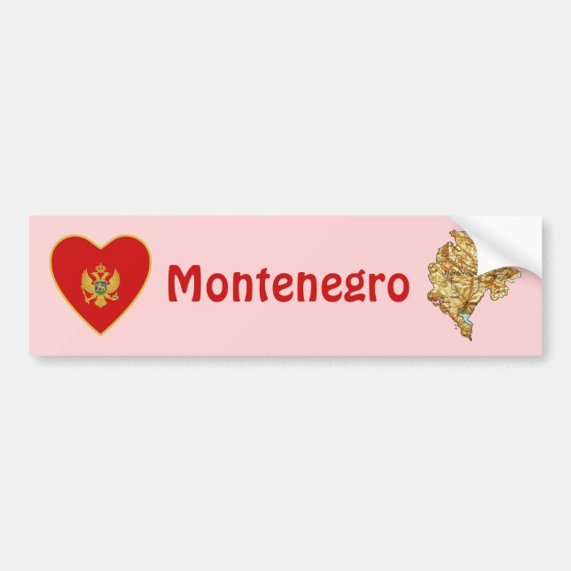 Montenegro Flag Heart + Map Bumper Sticker (Front)