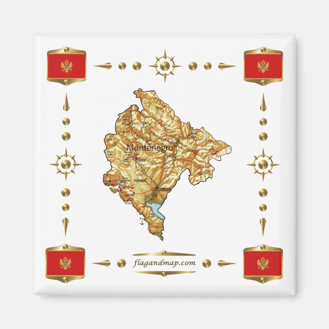 Montenegro Map + Flags Magnet (Front)