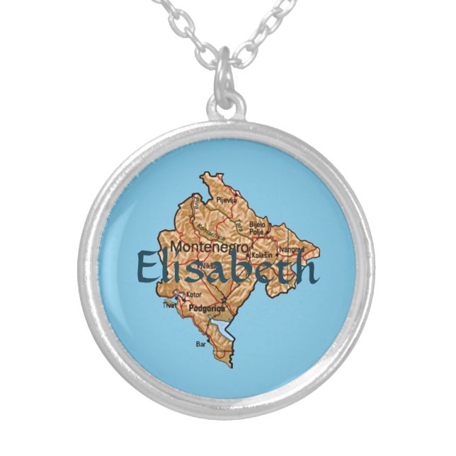 Montenegro Map + Name Necklace (Front)