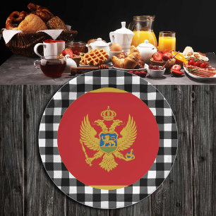 Montenegro Plate, elegant buffalo plaid & Flag Paper Plates