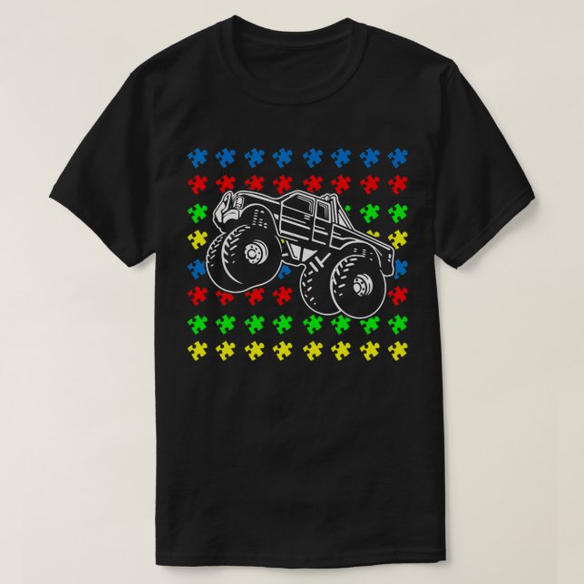 Monter Truck Autism Awareness Puzzle Piece Boys Ki T-Shirt (Design Front)