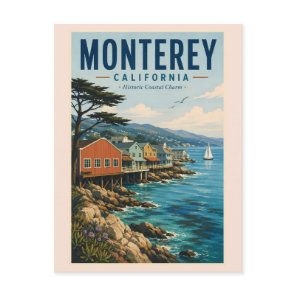 Monterey Bay California Illustration Travel Art Postcard