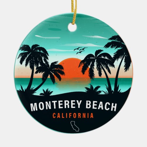 Monterey Beach California Retro Sunset Souvenirs Ceramic Ornament