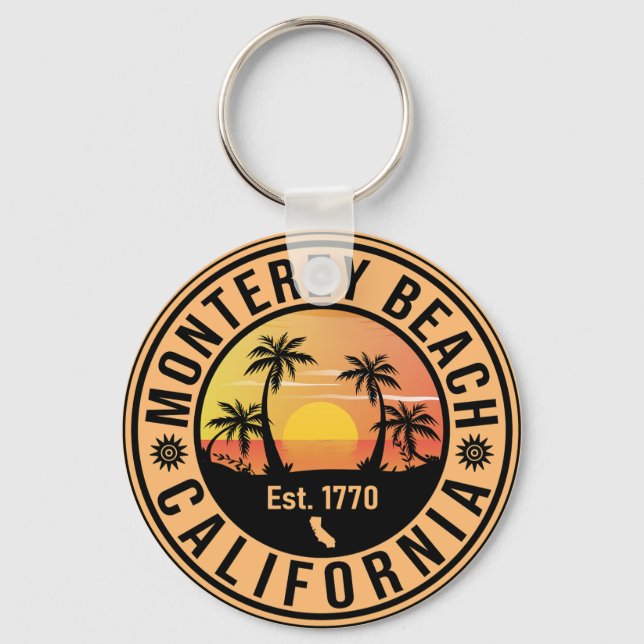 Monterey Beach California Retro Sunset Souvenirs Keychain (Front)