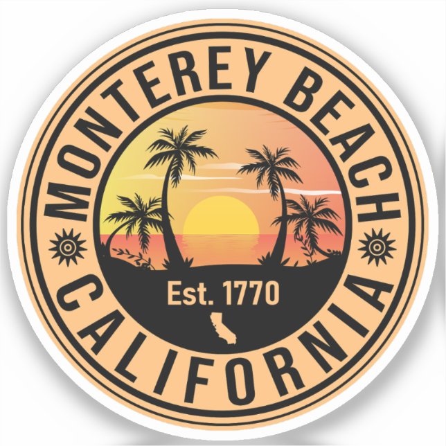 Monterey Beach California Retro Sunset Souvenirs Sticker (Front)
