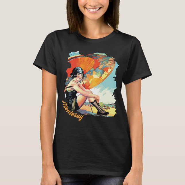 Monterey California Beach Pinup Orange Travel T-Shirt (Front)