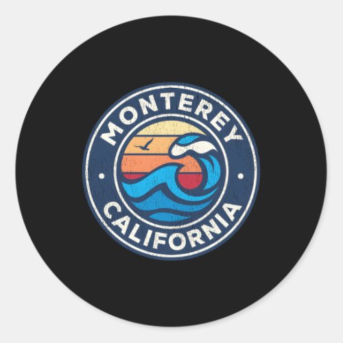 Monterey California Ca Nautical Waves Classic Round Sticker
