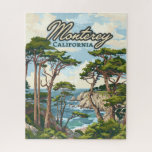 Monterey California Cypress Trees Ocean Coast Jigsaw Puzzle<br><div class="desc">Wild cypress trees grow along the Pacific Coast in Monterey, California. Monterey, California, founded in 1770, is a historic coastal city known for its rich maritime heritage and stunning natural beauty. Key sights include Cannery Row, made famous by John Steinbeck's novel, and the world-renowned Monterey Bay Aquarium, showcasing diverse marine...</div>