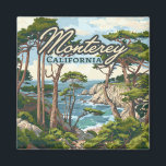 Monterey California Cypress Trees Ocean Coast Magnet<br><div class="desc">Wild cypress trees grow along the Pacific Coast in Monterey, California. Monterey, California, founded in 1770, is a historic coastal city known for its rich maritime heritage and stunning natural beauty. Key sights include Cannery Row, made famous by John Steinbeck's novel, and the world-renowned Monterey Bay Aquarium, showcasing diverse marine...</div>