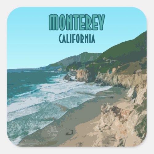 Monterey California Pacific Coast Highway Vintage Square Sticker