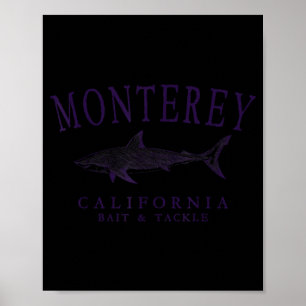 Monterey california shark vintage plum art fishing poster