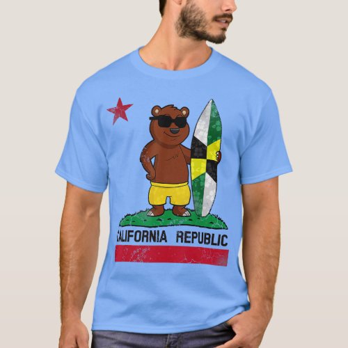 Monterey Flag California Republic Surfer Bear Surf T_Shirt