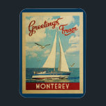 Monterey Magnet Sailboat Vintage Travel California<br><div class="desc">This Greetings From Monterey California vintage travel nautical design features a boat sailing on the water with seagulls and a blue sky filled with gorgeous puffy white clouds.</div>