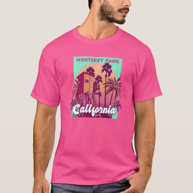 Monterey Park California palm tree beach retro vin T-Shirt (Front)