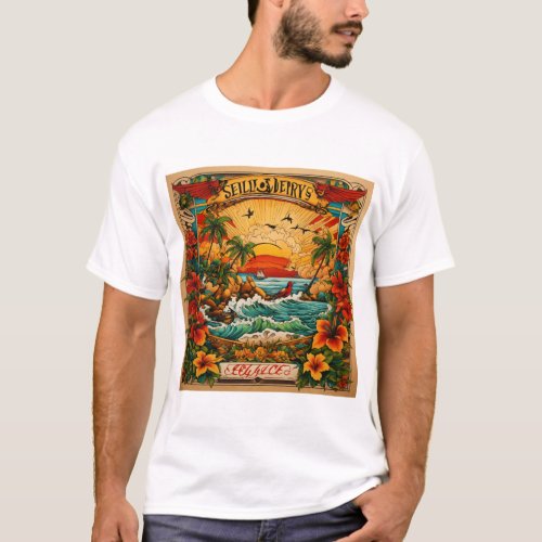 Monterey Tropics Tattoo Reggae_Inspired Beachscap T_Shirt