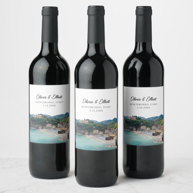 Monterosso Wedding Italy Favor Personalized Wine Label (Bottles)
