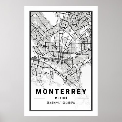 Monterrey Mexico Cities Travel City Map Modern Poster