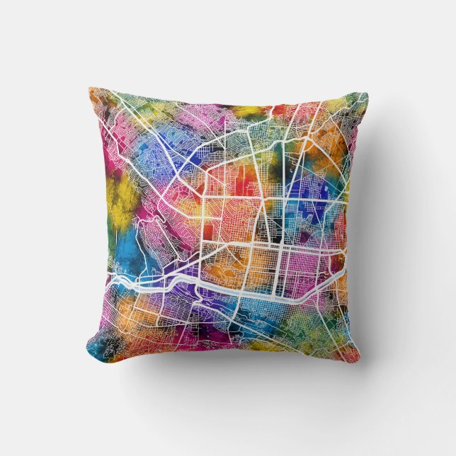 Monterrey Mexico City Map Throw Pillow (Front)