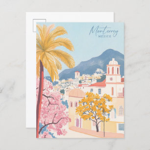 Monterrey Mexico Gouache Paint Illustration Travel Postcard