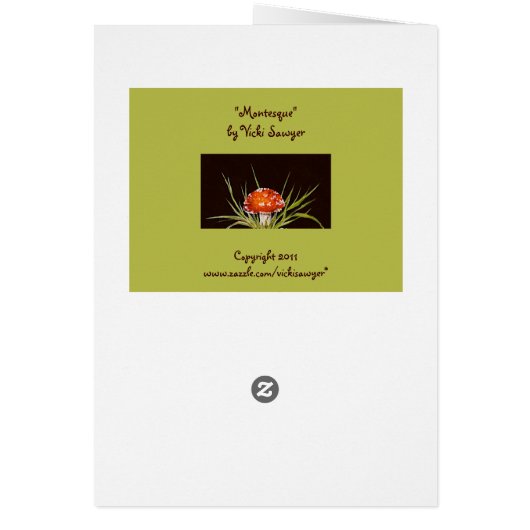 Montesque the toad with toadstool hat card (Back)