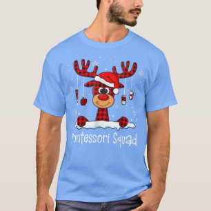 Montessori Squad Plaid Reindeer Santa Hat Teacher T-Shirt