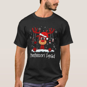 Montessori Squad Plaid Reindeer Santa Hat Teacher T-Shirt
