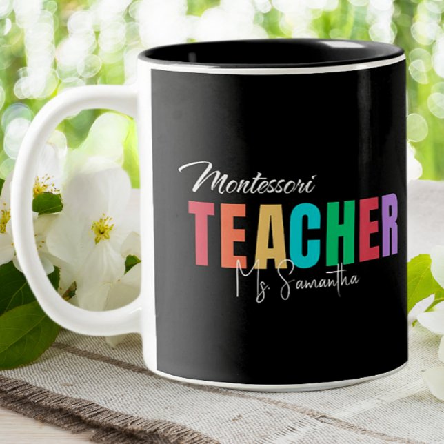 Montessori Teacher Colorful Personalized  Two-Tone Coffee Mug (Creator Uploaded)