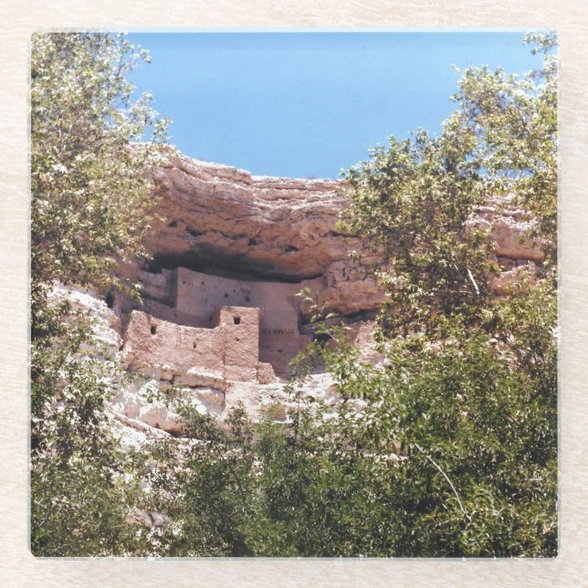 Montezuma Castle National Monument Cliff Dwellings Glass Coaster (Front)