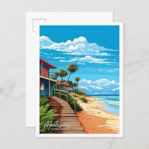 Montezuma Costa Rica Travel Vintage Illustration Postcard