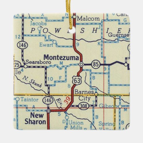 Montezuma IA Vintage Map Ceramic Ornament