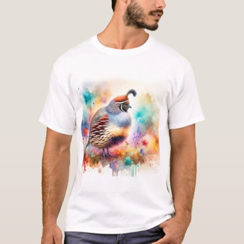 Montezuma Quail AREF755 _ Watercolor T_Shirt