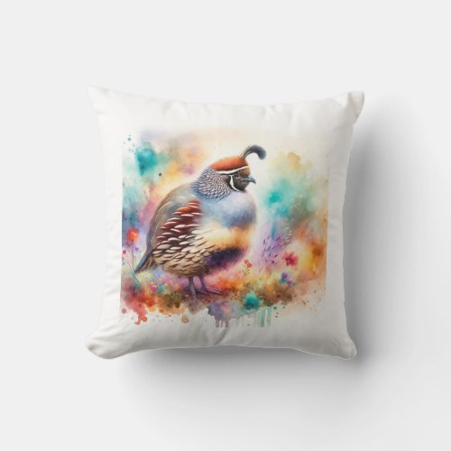 Montezuma Quail AREF755 _ Watercolor Throw Pillow