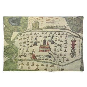 Montezuma's Aztec Empire, Antique World Map, 1577 Cloth Placemat