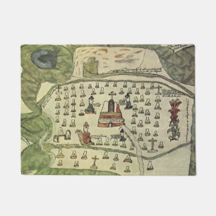 Montezuma's Aztec Empire, Antique World Map, 1577 Doormat
