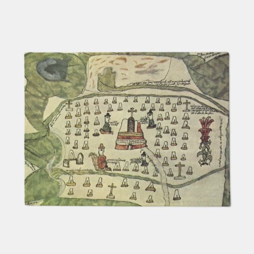 Montezumas Aztec Empire Antique World Map 1577 Doormat