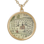 Montezuma's Aztec Empire, Antique World Map, 1577 Gold Plated Necklace