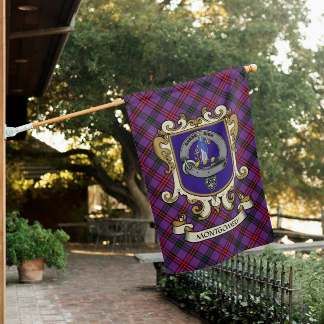Montgomery Clan Badge & Tartan Personalized House Flag (In SItu)